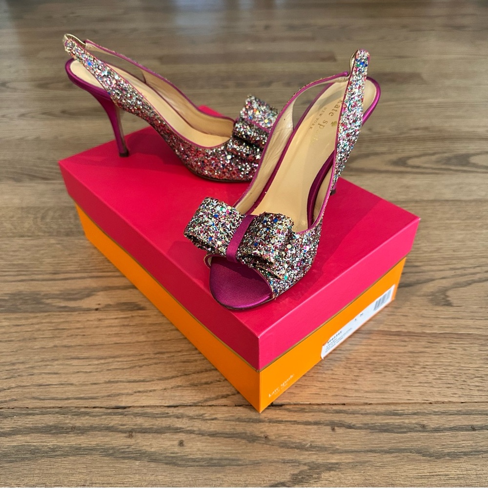 Kate Spade Charm Slingback Sparkle Glitter Heels Size 5